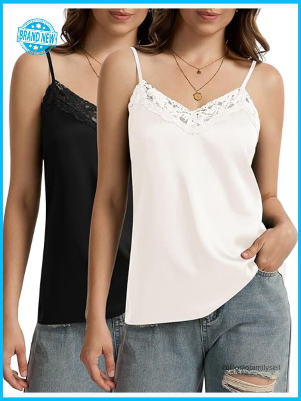 Silk Camisole Top Lace Satin Tank V Neck Adjustable Spaghetti Strap Sleeveless